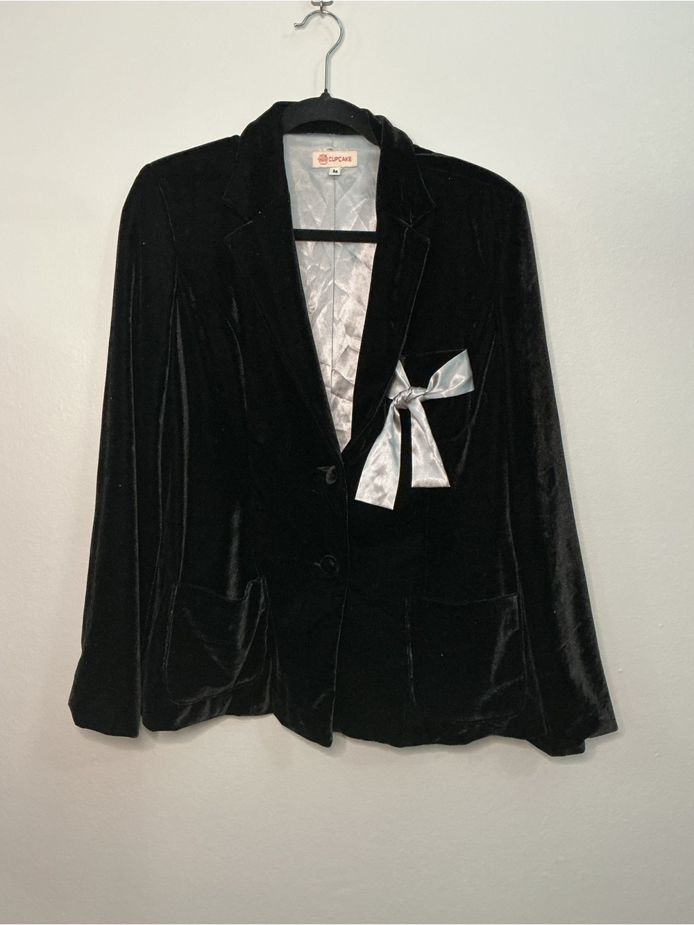 Vintage Cupcake International Black Velvet Blazer with Silver Satin Bow